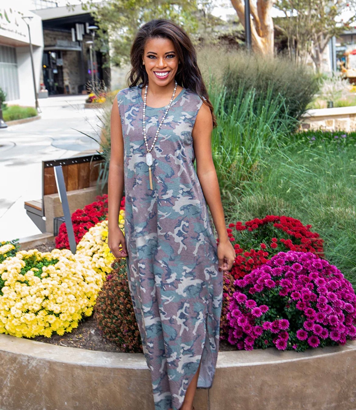 Standing Out in Camo Maxi Tank Dress